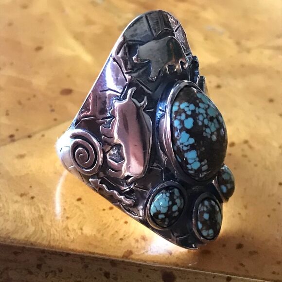 Royston Blue Horizon Turquoise Sterling Silver Statement Ring Size 10 - Picture 8 of 11